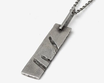 Mens Necklace Rectangle Bar - Brutalist Inspired Geometric Pendant - Handmade in Sterling Silver For Him