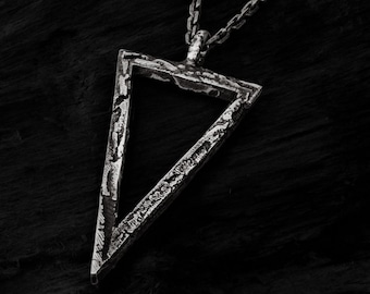 Oxidized Sterling Silver Triangle Pendant | Geometric Mens Necklace | Deneb