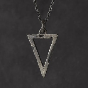 Textured Triangle Pendant In Oxidised Silver For Men | Handmade Broken Amulet Necklace For Him | Tangra