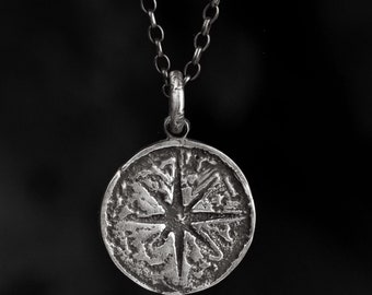 Halsband i sterlingsilver med hänge och kompass i nordstjärnan | Handgjort symbol för riktning och äventyr | Yildun