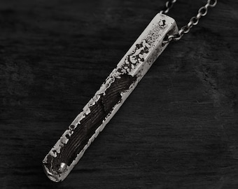 Unique Bar Necklace In Oxidised Sterling Silver | Thin long Personalised Pendant For Men | Rough Unpolished Raw Pendant Gift | Denebola