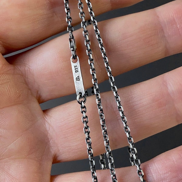 Unisex Anker Chocker Dünne oxidierte Halskette aus massivem Sterling Silber - Rustikaler oxidierter Stil Nicht Binäre Dunkle Kette - Kette ohne Anhänger
