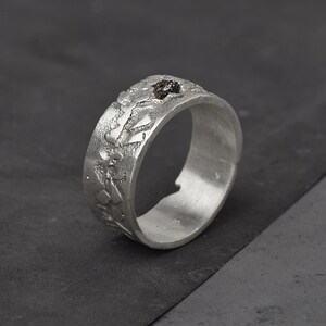 Thumb Ring | Raw Black Moissanite In A Silver Band | Rock And Roll Jewelry | Kaewkosin X