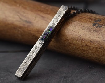 Collar de barra de plata de ley estilo brutalista / Moissanita en bruto, joyería masculina vanguardista / Mintaka