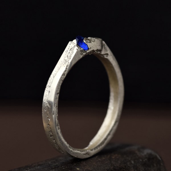Blue Spinel Engagement Ring - Alternative Wedding Band In Sterling Silver Or Gold