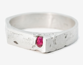 Modern Engagement Ring In Sterling Silver - Ruby Or Lab Diamond Engagement Modern Ring