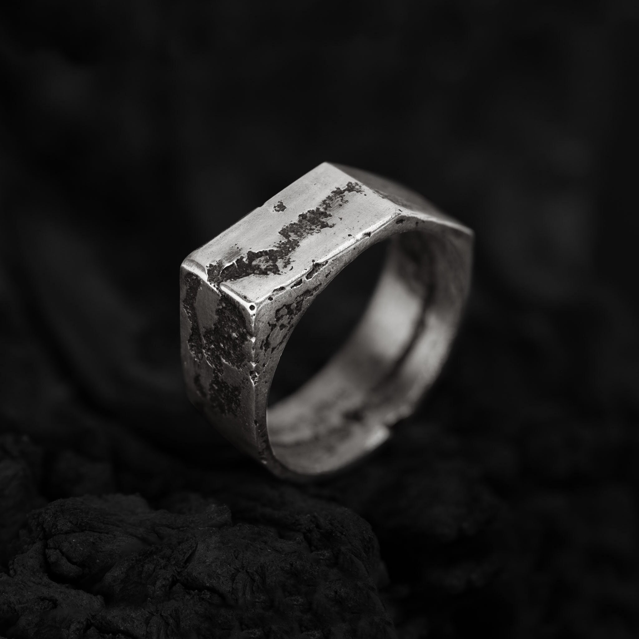 Organic Textured Signet Ring With Brushed Black Patina | Sustainable Recycled Jewelry | Uúba VIII
