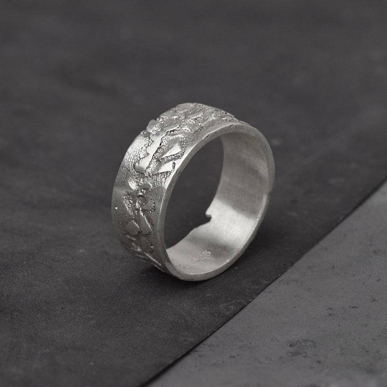 Mountain texture silver ring for men image 2