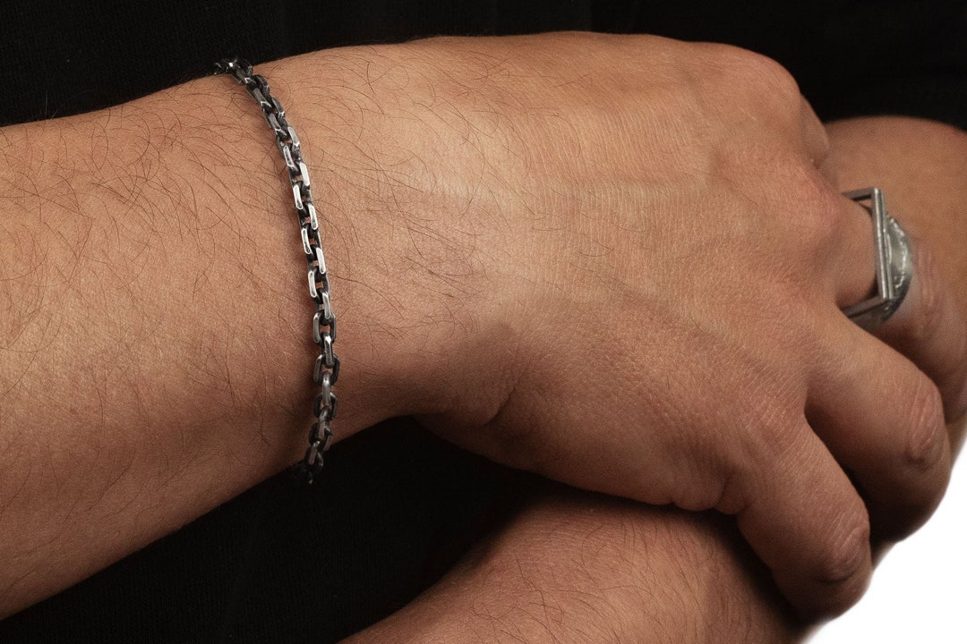 Oxidized Anchor Chain Bracelet in Solid Sterling Silver