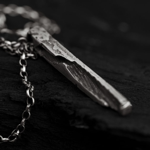 Necklace For Men In Sterling Silver | Deconstructed Bar Pendant For Him In Oxidised Silver | Saiph
