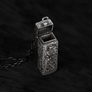 Raw Silver Pill Box Pendant | Hidden Compartment Jewelry | Rustic Prayer Message Necklace | Talisman Wish Locket | Unique Ashes Keepsake