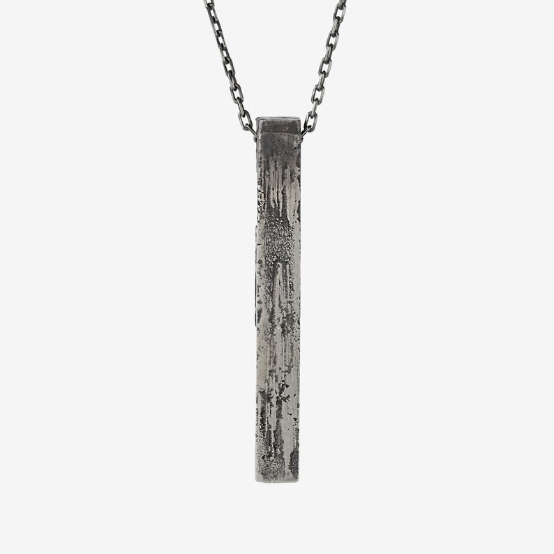 Chunky silver pendant for him with organic textures and a high quality silver anchor chain. image 4