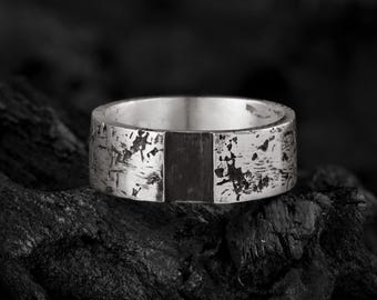 Textured Silver Ring With A Wide Band And Recessed Detail | Algenib