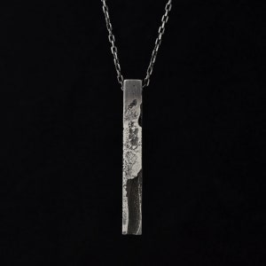 Chunky silver pendant for him with organic textures and a high quality silver anchor chain. image 2