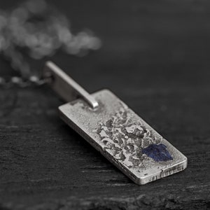 Raw Blue Sapphire Pendant | Rough Pendant With Raw Sapphire In 925 Sterling Silver | Oxidised Silver Pendant September Birthstone | Tegmine