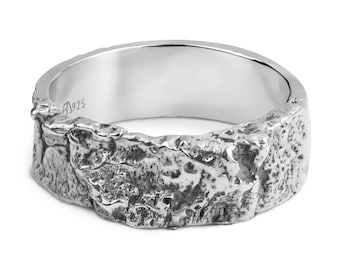 Sterling Silver Ring Natural Bark Textured Band | Sargas