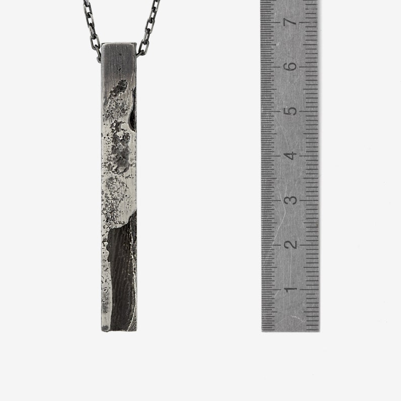 Chunky silver pendant for him with organic textures and a high quality silver anchor chain. image 6