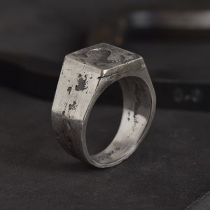 Chunky Rustic Signet Mens Ring with an Initial | made in sterling silver | Ring with Carved Alphabet Letter | Sadachbia