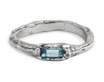 Baguette Cut Blue Topaz Ring With Sterling Silver Band | Thalassa