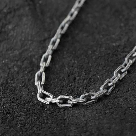 Mens Necklace Anchor Chain Oxidized Sterling Silver 2.3mm