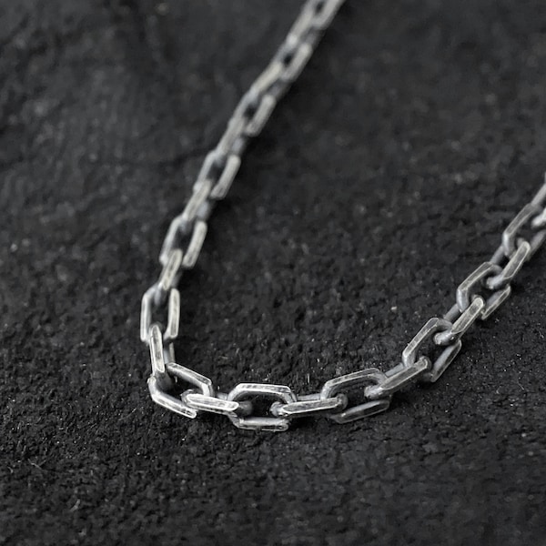 Mens Necklace Anchor Chain Oxidized Sterling Silver 2.3mm