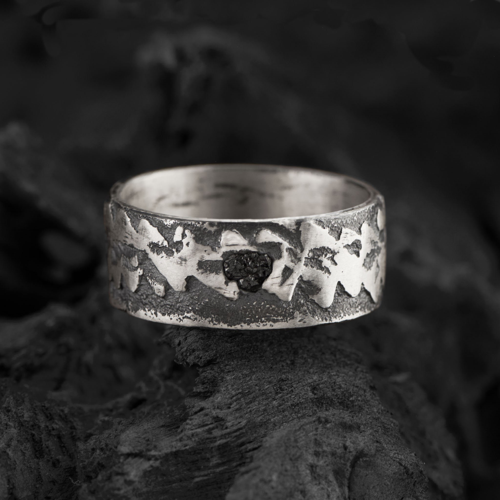 Thumb Ring | Raw Black Diamond In An Oxidised Silver Band | Rock And Roll Jewelry | Kaewkosin X