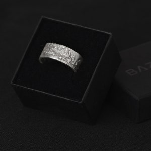 Mountain texture silver ring for men image 3