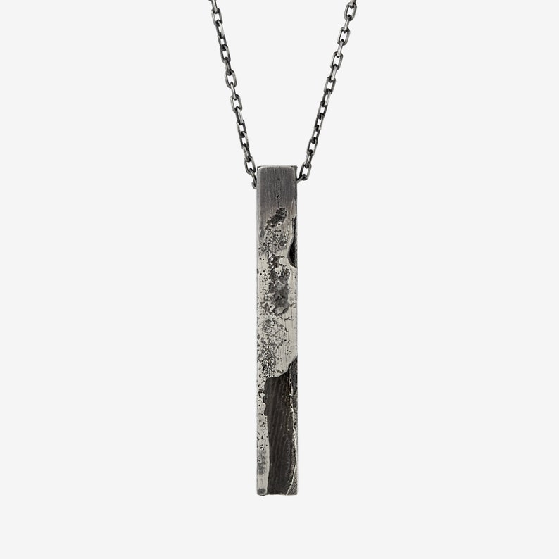 Chunky silver pendant for him with organic textures and a high quality silver anchor chain. image 3