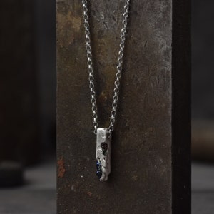 Small rustic mens Pendant Necklace with Silicon Carbide Stones. Indie Trendy Necklace with a Molten Texture like the Moon or a Planet. image 3