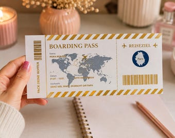 Boarding Pass - Flugticket zum Rubbeln, personalisiert, Reisegutschein als Geschenk