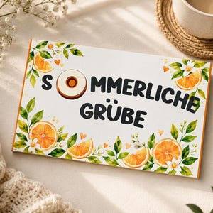 Toffifee-omslag "Sommarhälsningar" | Utskrivbar PDF-mall | Sommarpresentidé: apelsiner - utskrivbar hemma