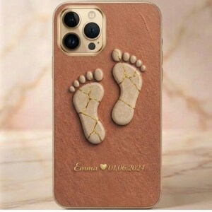 Baby Footprint Phone Case, Floral Pearl Design, New Mom Keepsake Gift.