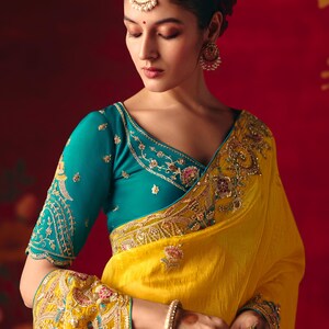 Yellow Handloom Fancy Saree, Sequins Thread Embroidered Border, Festive Wear Sari for women