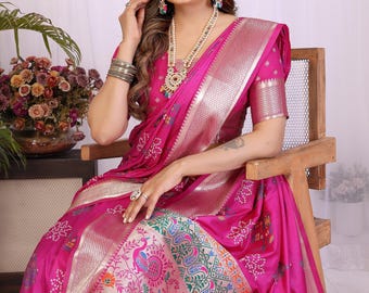 Saris Bandhani de seda suave Dola rosa tejidos a mano para mujer, regalos para fiestas de compromiso, regalos personalizados