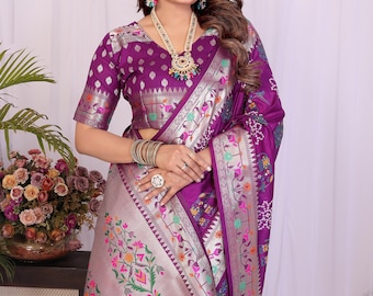 Sari Bandhani de seda Dola suave color púrpura de inspiración vintage, regalos para bodas y fiestas, regalo para ella.