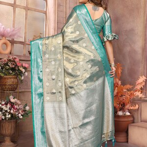 Dharmavaram Soft Silk Sea Green Saree, Anniversary Gift Pre Stitched Saree, Gifts For Mothers image 10