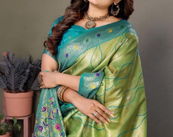 Handloom Green Dharmavaram Soft Silk Saree Blouse, Personalized Gifts For Her, Engagement Party Gifts