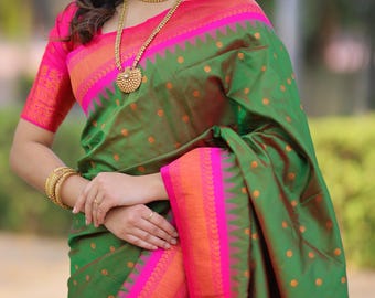 Sari Gadwal de seda suave verde, listo para usar, regalos personalizados para mujeres, regalos conmemorativos