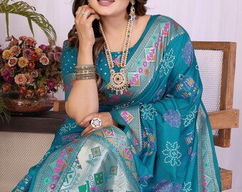 Sari de seda Dola suave azul cielo con blusa cosida, regalo de aniversario de ropa étnica india