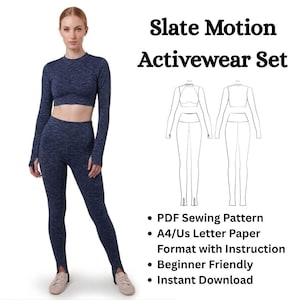 Activewear Set Sewing Pattern PDF, Long Sleeve Crop Top, High Waist Leggings (Instant Download)