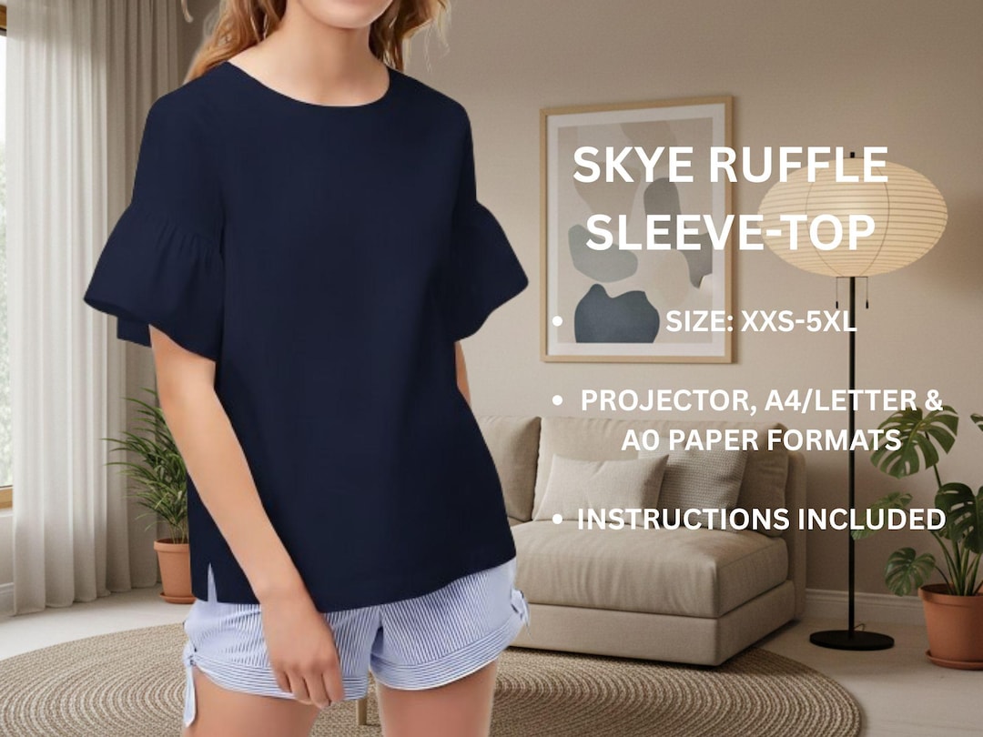 Ruffle Sleeve Top Sewing Pattern | Women's Blouse (XXS-5XL) (PDF ...