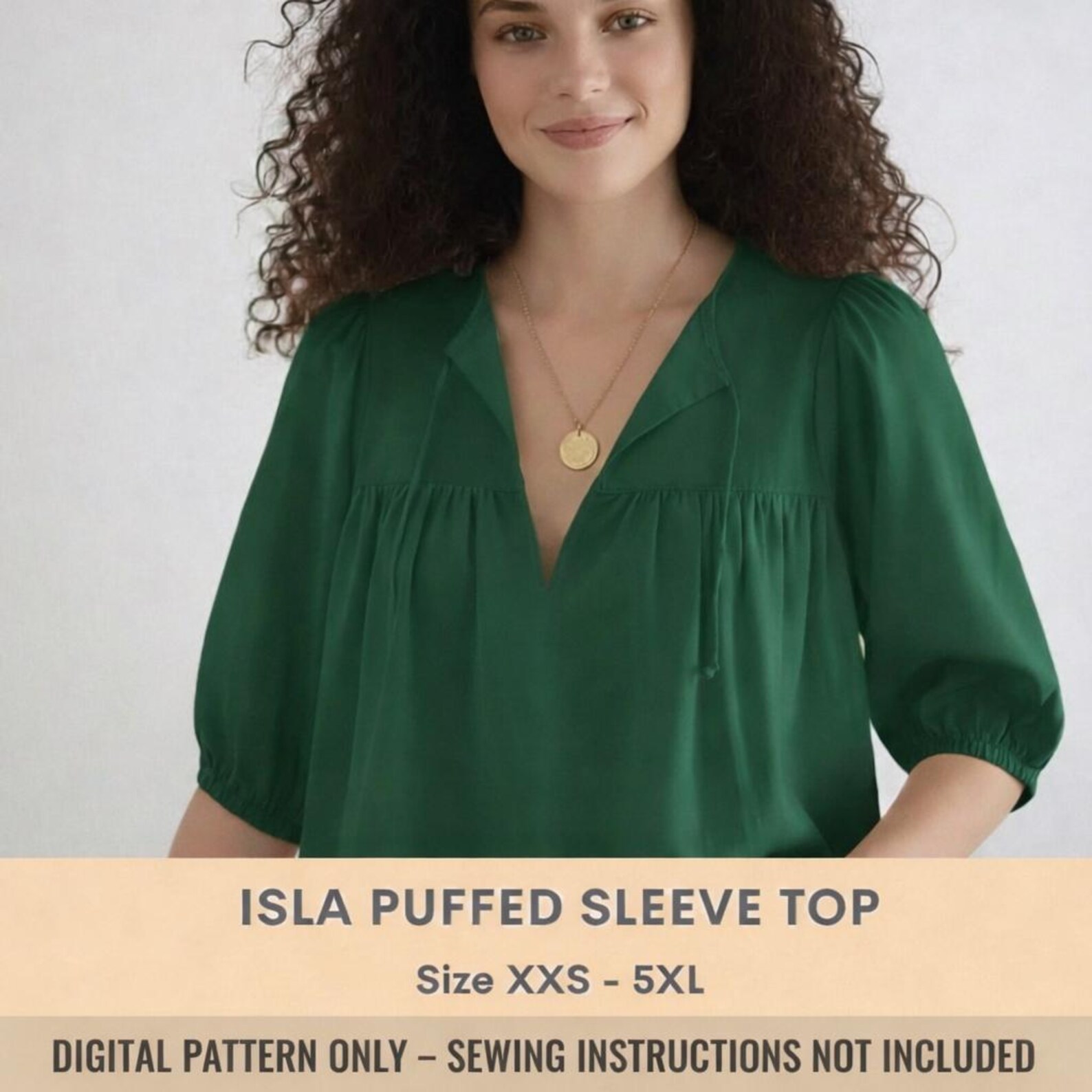 Isla Puff Sleeve Blouse Sewing Pattern, V-neck Tunic (A0 A4 Letter ...