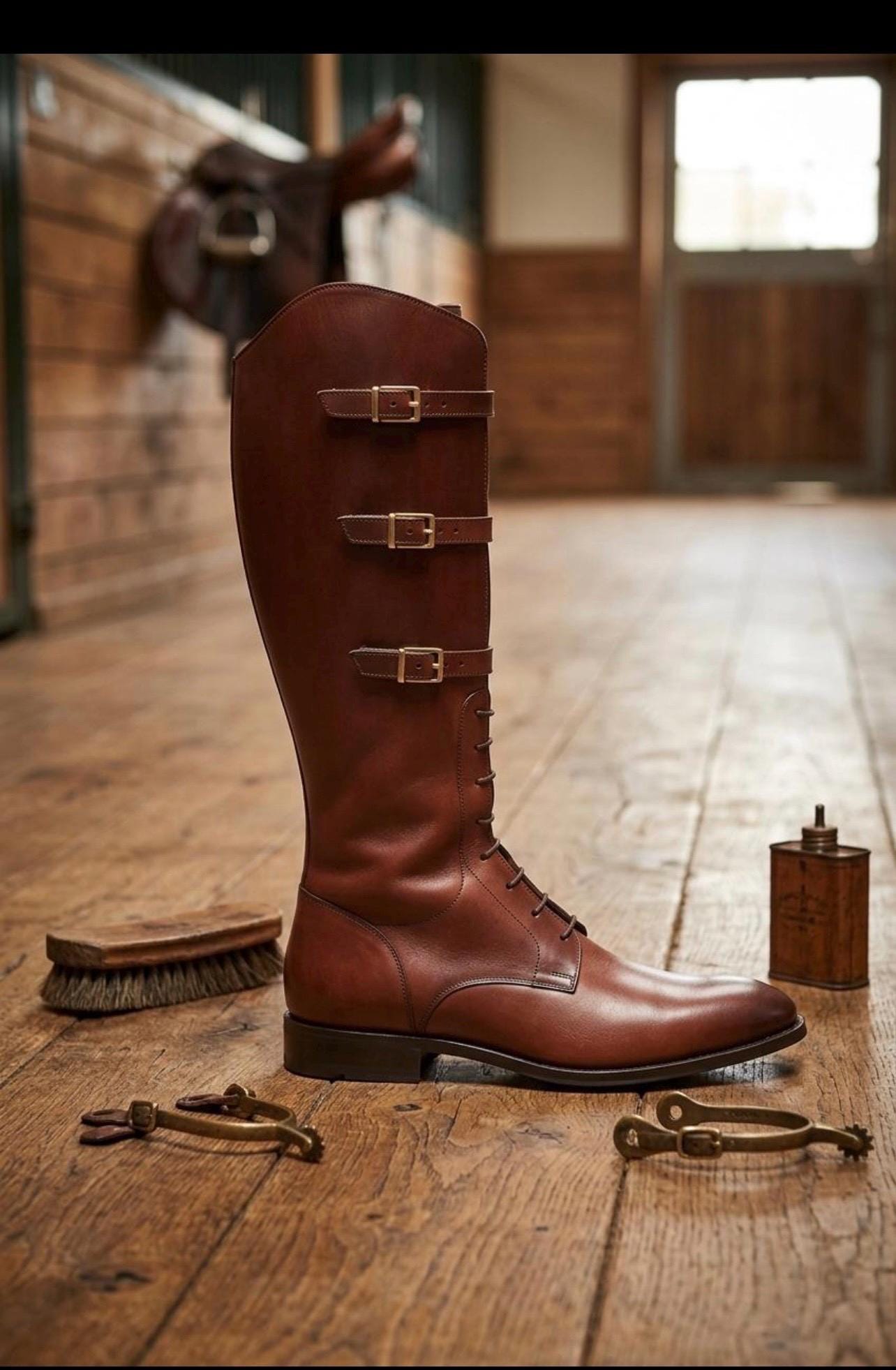 Handmade Brown Leather Riding Boots Men Vintage Equestrian Tall Boots ...