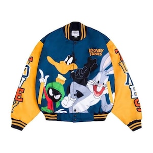 Looney Tunes Cartoon Bomber Jacket Vintage Varsity Streetwear Windproof Coat for Men Women Embroidered Design (Free T-Shirt & Balaclava)
