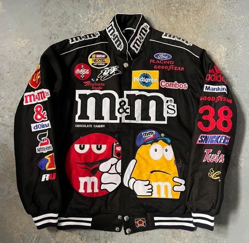 M&M’s レーシングジャケット 薄手 刺繍ワッペン フルデコ50表記 XL相当 M&M's レーシングジャケット 薄手 刺繍ワッペン フルデコ50表記 XL相当