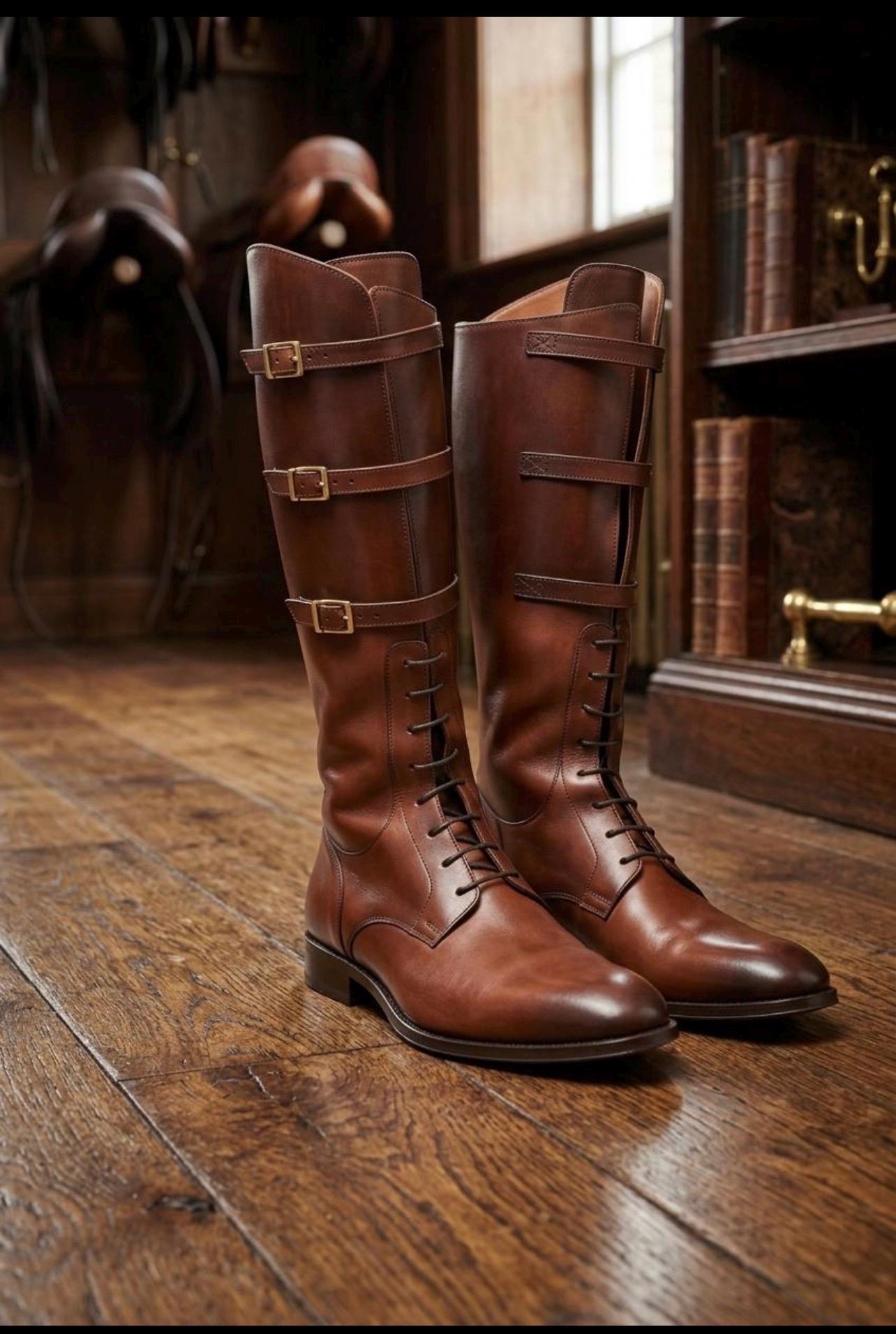 Handmade Brown Leather Riding Boots Men Vintage Equestrian Tall Boots ...