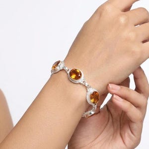 Natuurlijke citrien edelsteen armband, 925 sterlingzilver verstelbare armband handgemaakte statement sieraden voor vrouwen, geboortesteen november