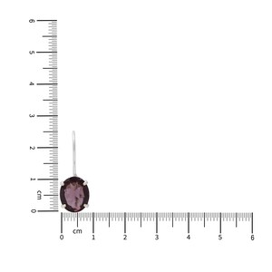 May include: A single oval-shaped purple gemstone earring with a silver hook, positioned against a ruler showing a length of approximately 0.75 inches and a width of approximately 0.5 inches for the stone setting.