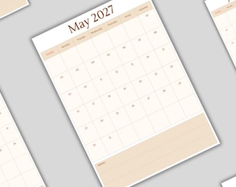 Calendario stampabile 2027 | Calendario con inizio settimana di domenica | Agenda mensile | PDF A4 e A5 | Download immediato | Calendario minimalista