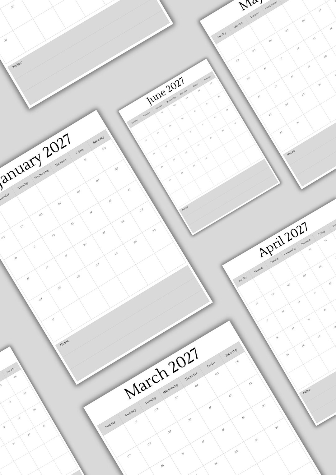 Printable 2027 Calendar | Minimalist Monthly Calendar A4 A5 | Instant